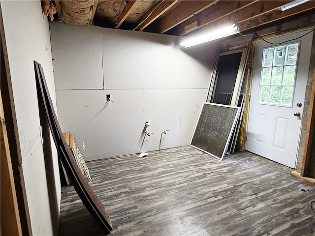 basement with wood-type flooring