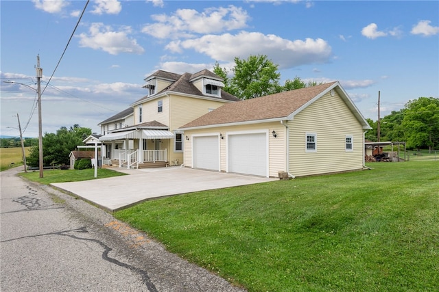 view of front of home with a porch and a front lawn