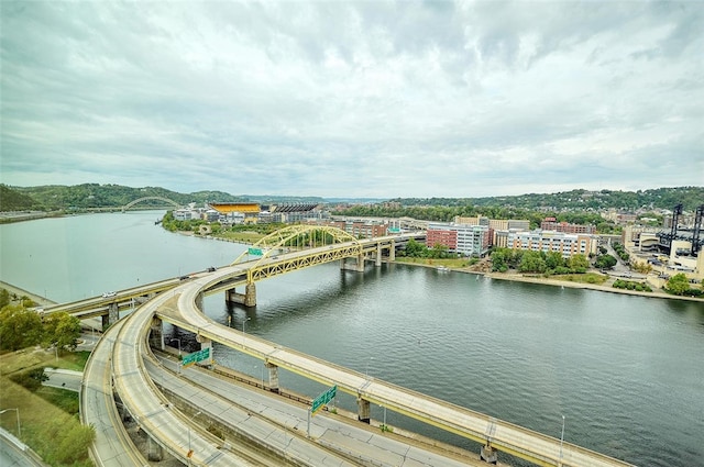 bird's eye view featuring a water view