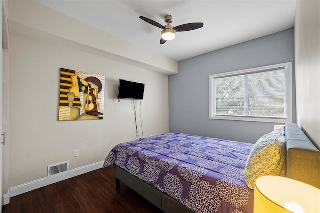 bedroom featuring ceiling fan and wood-type flooring