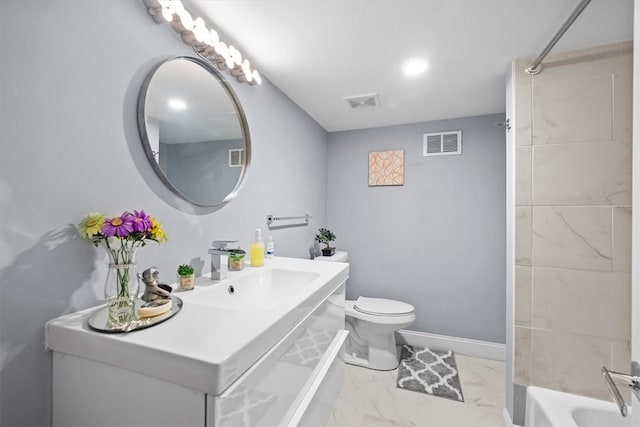 full bathroom featuring vanity, toilet, and bathtub / shower combination