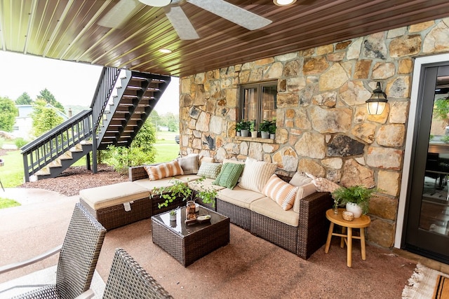 view of patio / terrace with an outdoor hangout area and ceiling fan