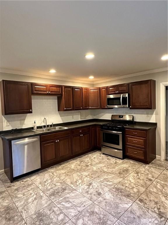 kitchen featuring crown molding, sink, and appliances with stainless steel finishes