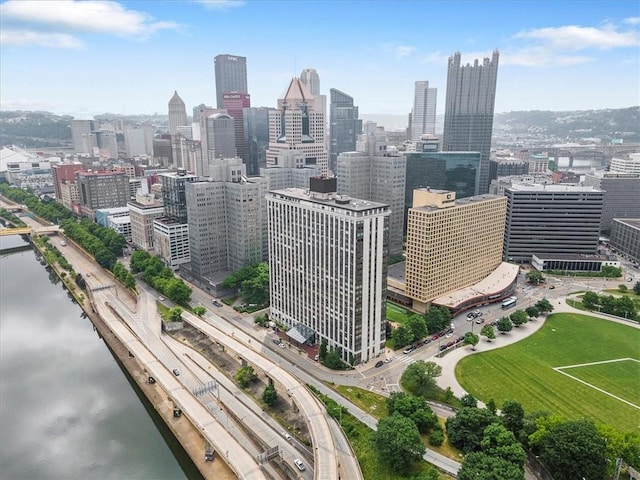 property's view of city with a water view