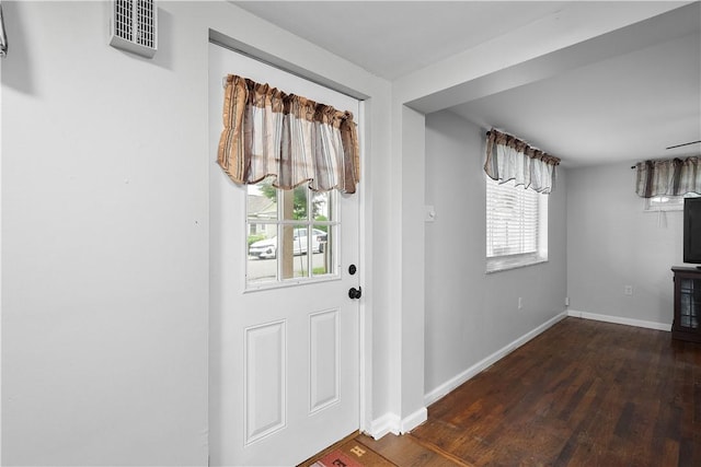 foyer with dark wood-type flooring