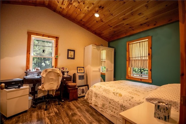 470 Truitt Rd, Pa, PA 16374 - bedroom featuring lofted ceiling, dark wood finished floors, and wooden ceiling