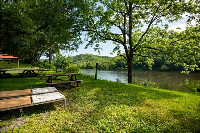 470 Truitt Rd, Pa, PA 16374 - surrounding community with a water view, a lawn, a gazebo, and a view of trees
