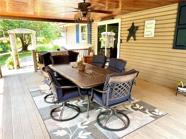 wooden terrace with ceiling fan