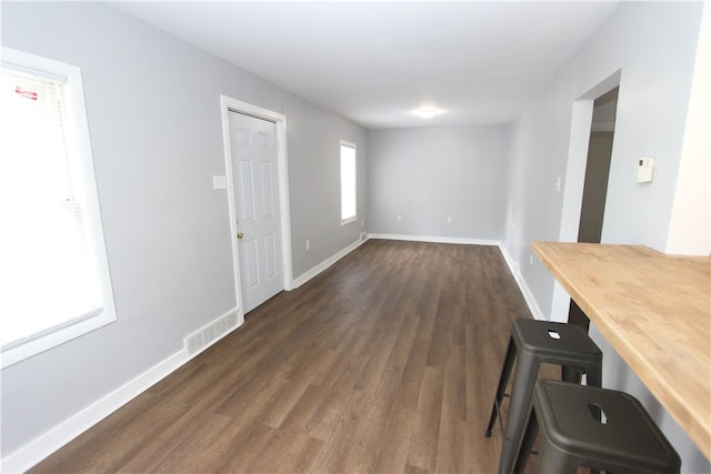 unfurnished dining area with dark hardwood / wood-style floors