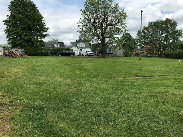 view of yard featuring a storage unit