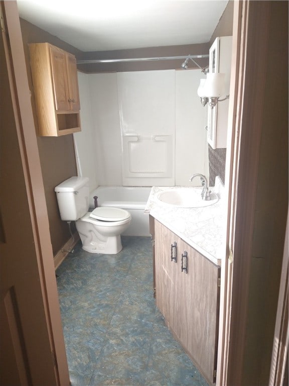 full bathroom featuring tile floors, shower / tub combination, toilet, and vanity