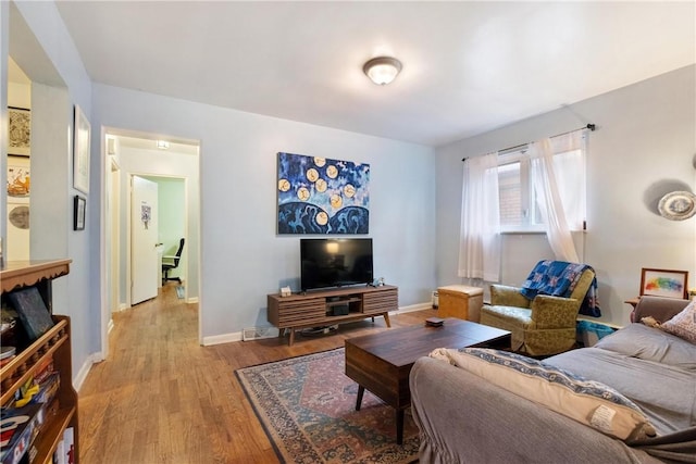 living room with light wood-type flooring