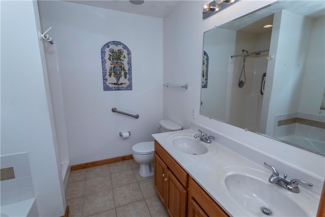 full bathroom featuring vanity, toilet, and independent shower and bath