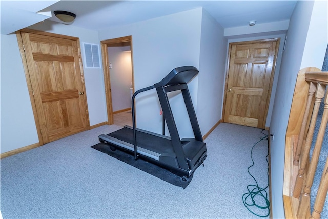 exercise room featuring carpet