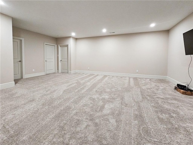 basement with carpet flooring