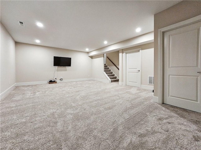 basement featuring carpet flooring