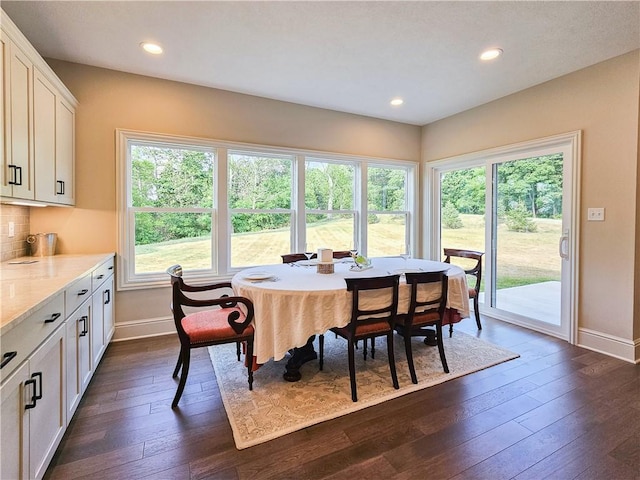 dining space with dark hardwood / wood-style floors