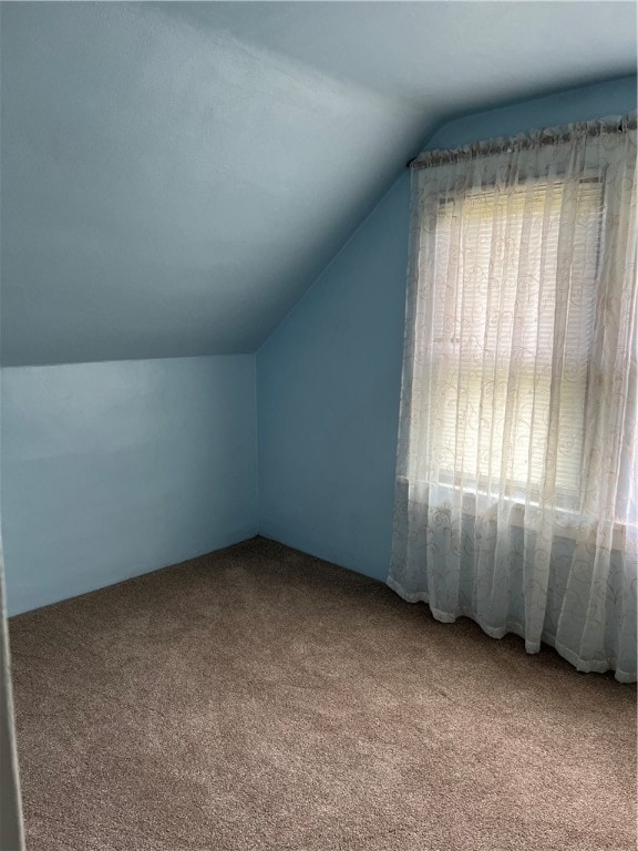 bonus room with lofted ceiling, a healthy amount of sunlight, and carpet flooring