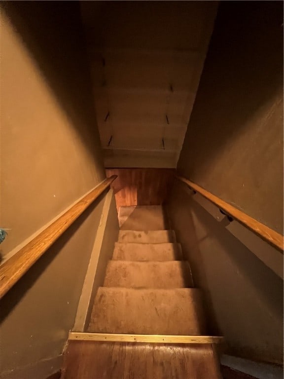 stairs with light hardwood / wood-style flooring