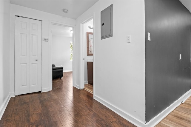 hall featuring hardwood / wood-style flooring and electric panel