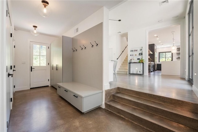 mudroom with concrete floors and a healthy amount of sunlight