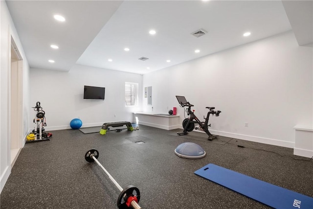 workout area with electric panel