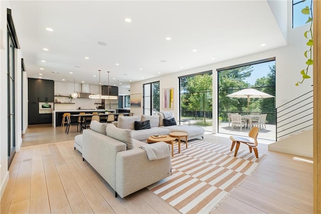 living room with light hardwood / wood-style floors