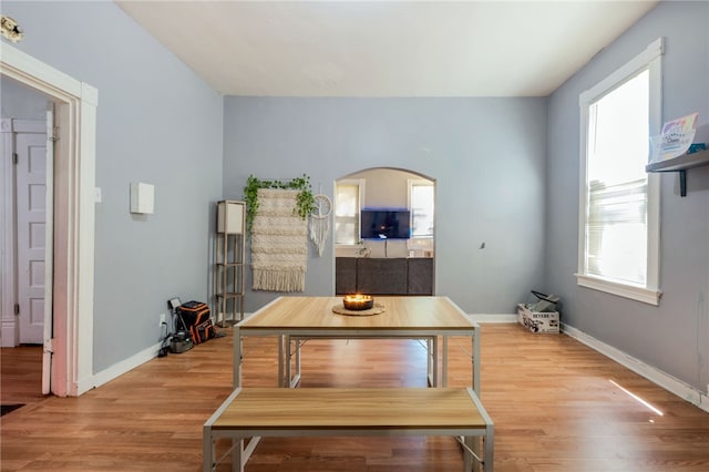 dining area with light hardwood / wood-style floors