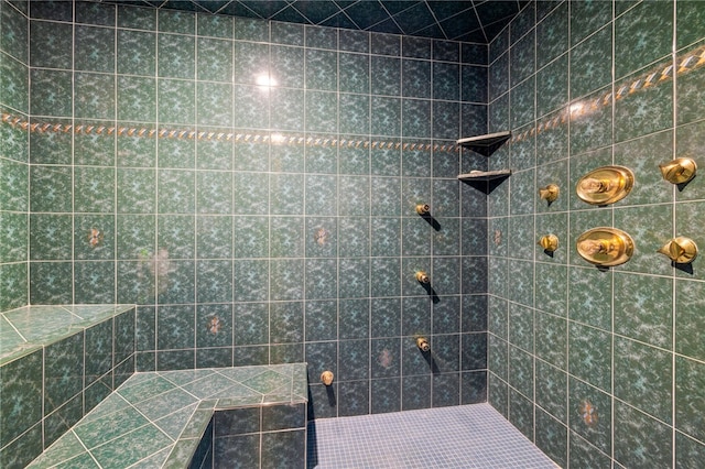 bathroom with a tile shower