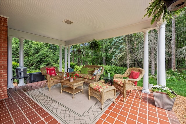 view of terrace featuring an outdoor living space