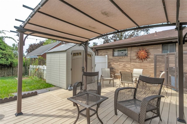 deck with a shed
