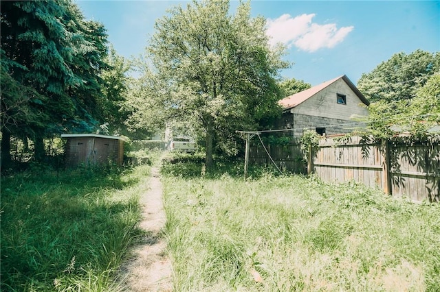 view of yard featuring a shed