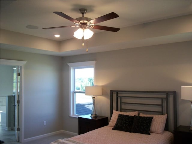 bedroom with carpet flooring and ceiling fan