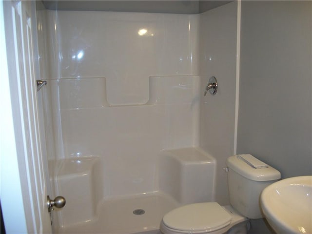 bathroom with sink, toilet, and walk in shower