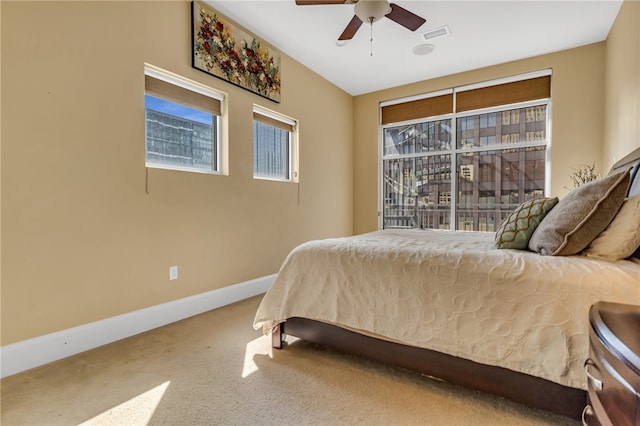 bedroom featuring carpet flooring and ceiling fan