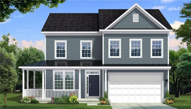 view of front facade with a garage and a front lawn