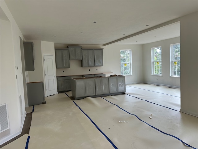 kitchen with gray cabinetry and a center island