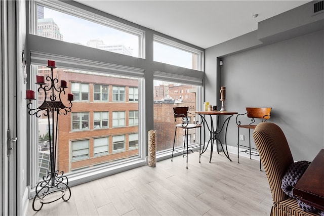 interior space with light hardwood / wood-style floors