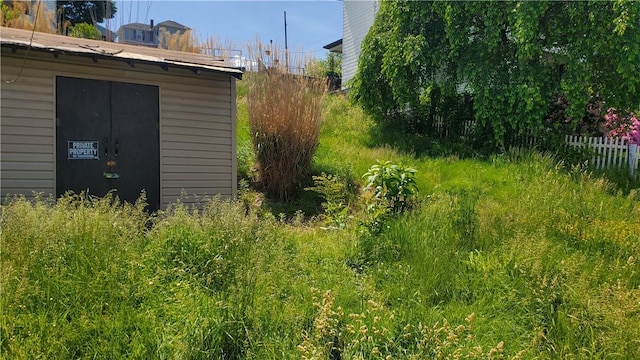 view of yard featuring a shed