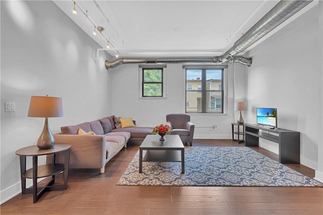 living room with hardwood / wood-style flooring