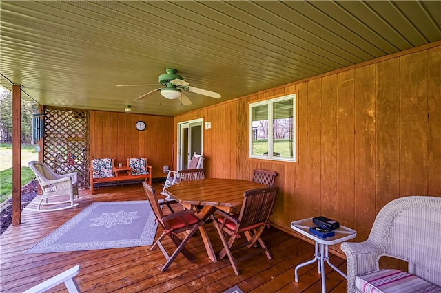 wooden deck with ceiling fan