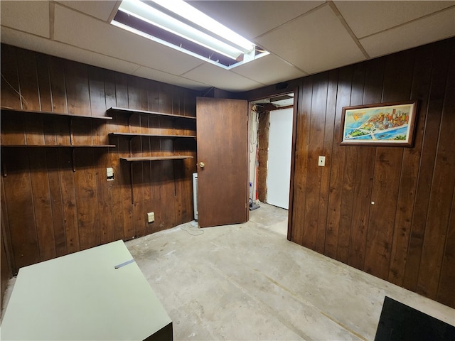 basement with wooden walls