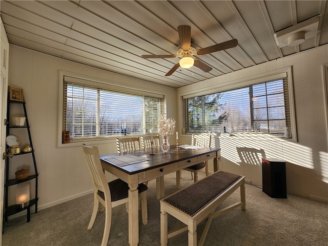 dining room featuring carpet floors and ceiling fan