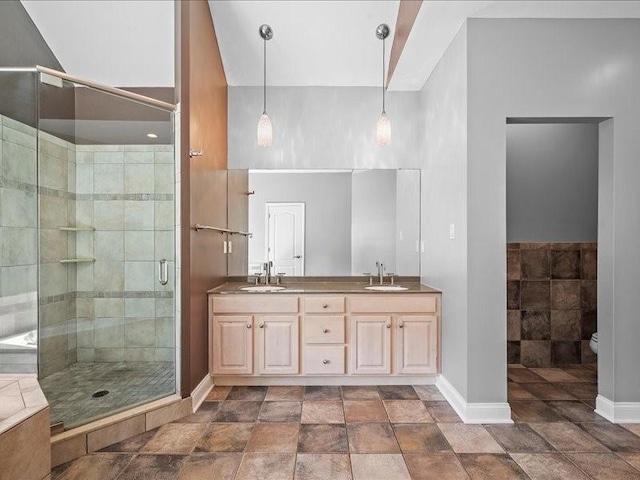 bathroom featuring vanity and walk in shower