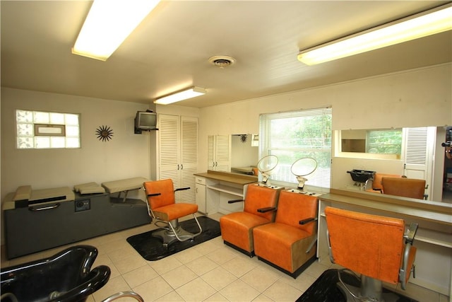 interior space featuring light tile patterned flooring