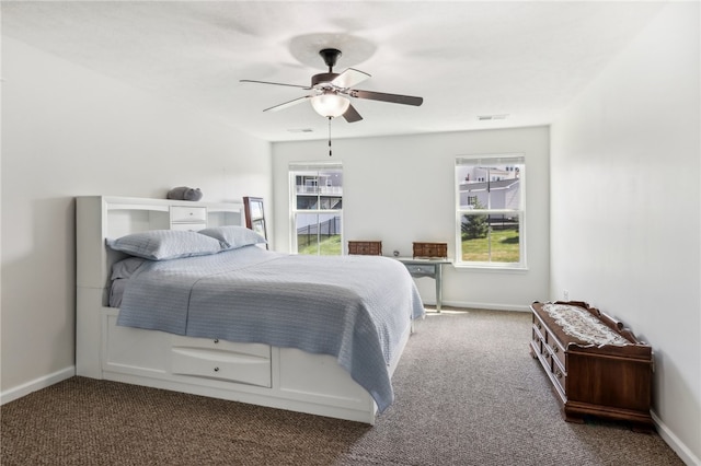 bedroom with carpet floors and ceiling fan