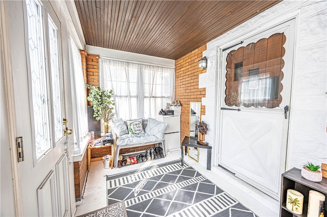 sunroom with wooden ceiling