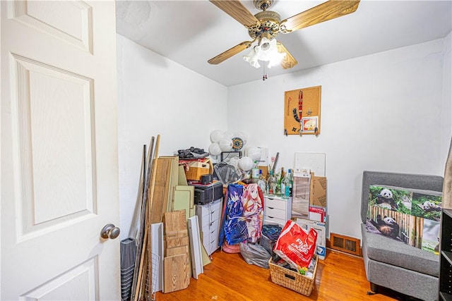 storage featuring ceiling fan