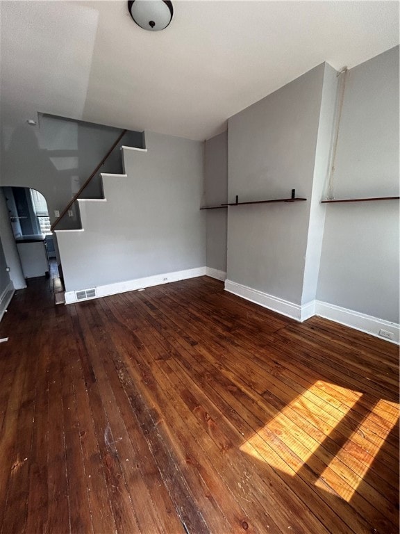 unfurnished living room featuring dark hardwood / wood-style flooring