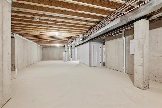 basement with water heater